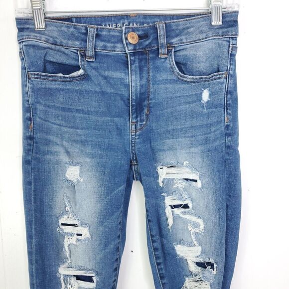 American Eagle Jeans Womens 2 High Rise Jeggings Distressed Ripped Light Wash - Picture 2 of 11